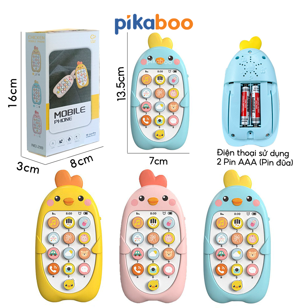 Mô tả Combo điện thoại đồ chơi cho bé gà vàng kèm pin đáng yêu có đèn và nhạc Pikaboo, chất liệu cao cấp - 1