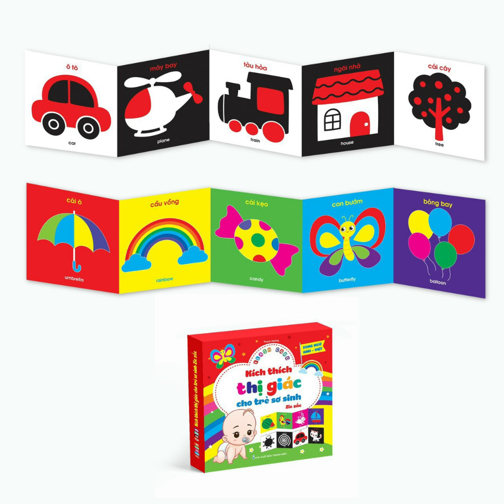 Mô tả Sách - Flash Card Kích Thích Thị Giác cho trẻ sơ sinh - bản Zic Zắc 40 hình, kích thước 21cm x 21cm. - 1