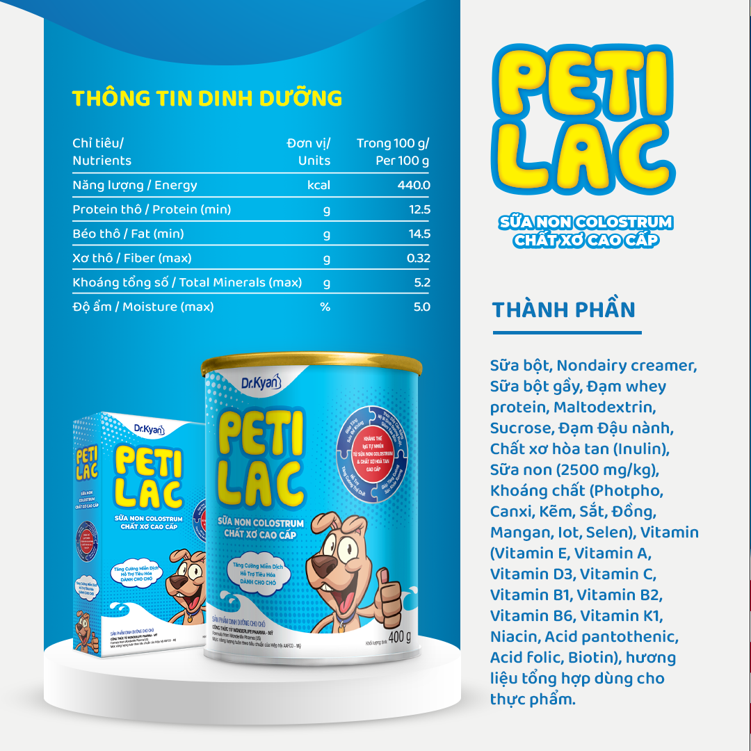 Mô tả DrKyan - Sữa bột dinh dưỡng PETILAC - Bổ sung sữa non Colostrum & Chất xơ cao cấp cho chó 100g - 5