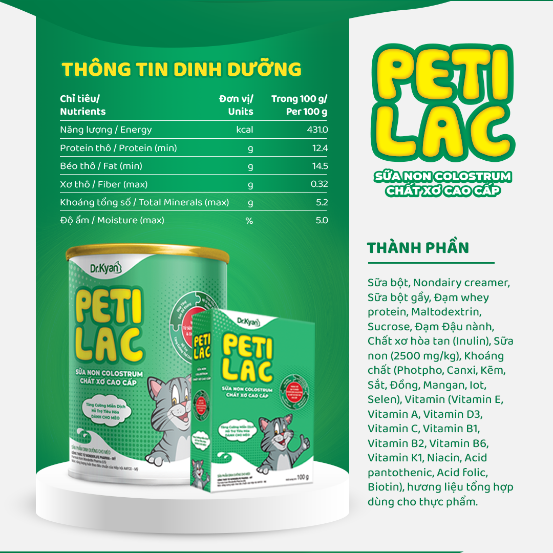 Mô tả DrKyan - Sữa bột dinh dưỡng PETILAC - Bổ sung sữa non Colostrum & Chất xơ cao cấp cho mèo 100g - 5