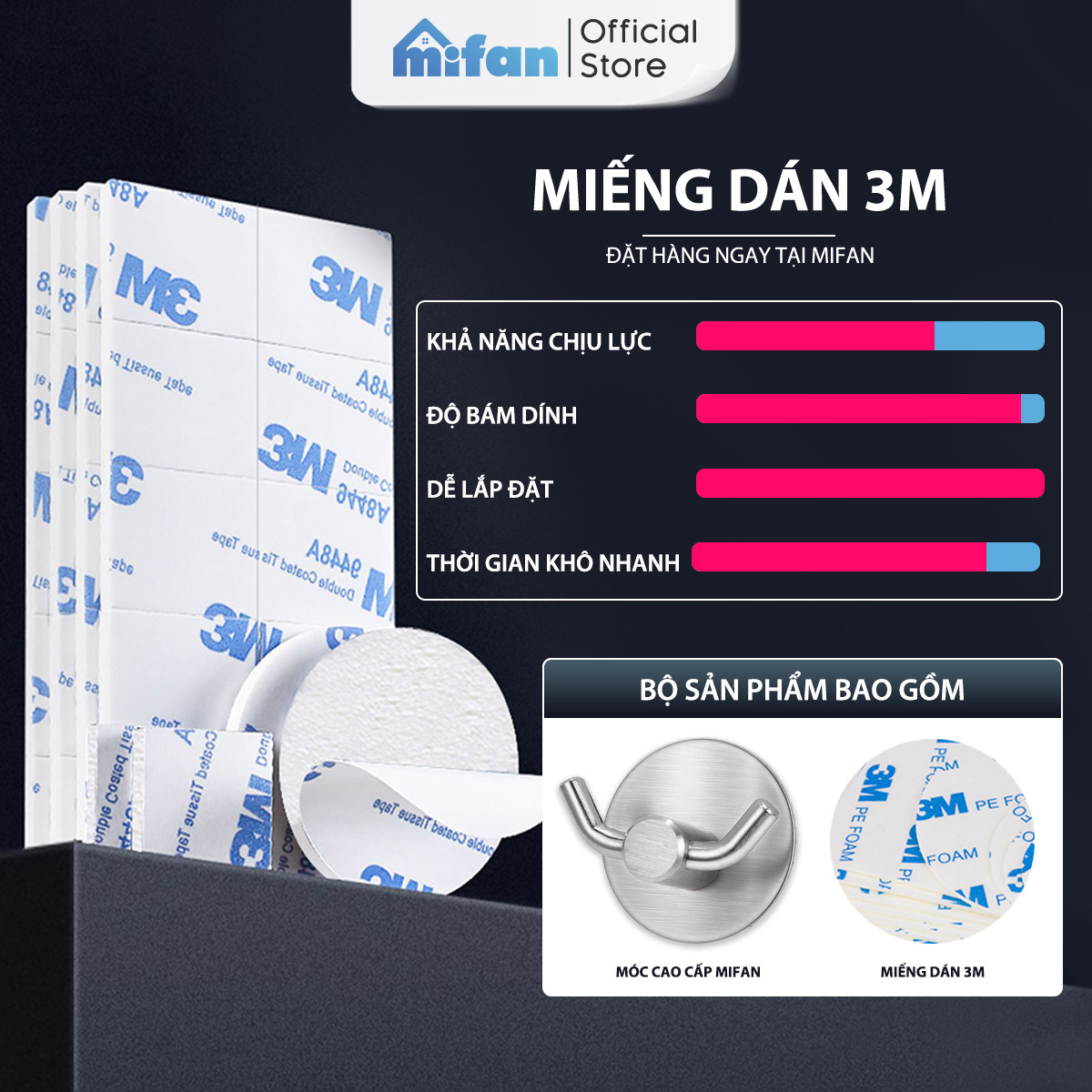 Mô tả Móc Dán Tường Inox 304 Cao Cấp MIFAN - Keo 3M Siêu Dính - Treo Quần Áo, Khăn, Dụng Cụ Bếp, Đồ Nhà Tắm - 3