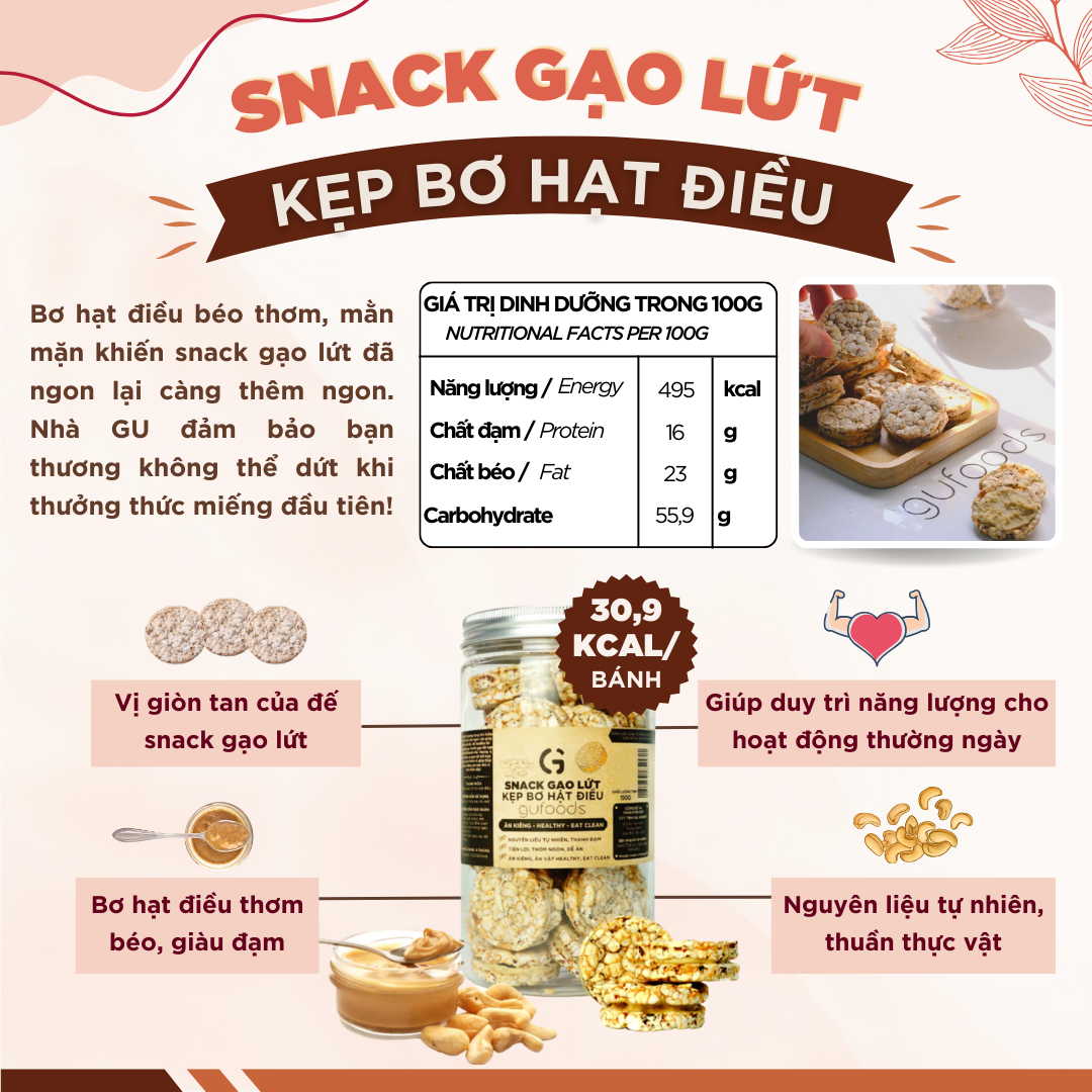 Mô tả Snack gạo lứt ngũ cốc nướng socola GUfoods (Hũ 100g) - Giòn rụm, Thơm ngon, Ăn vặt healthy, Eat clean, Thuần chay - 7