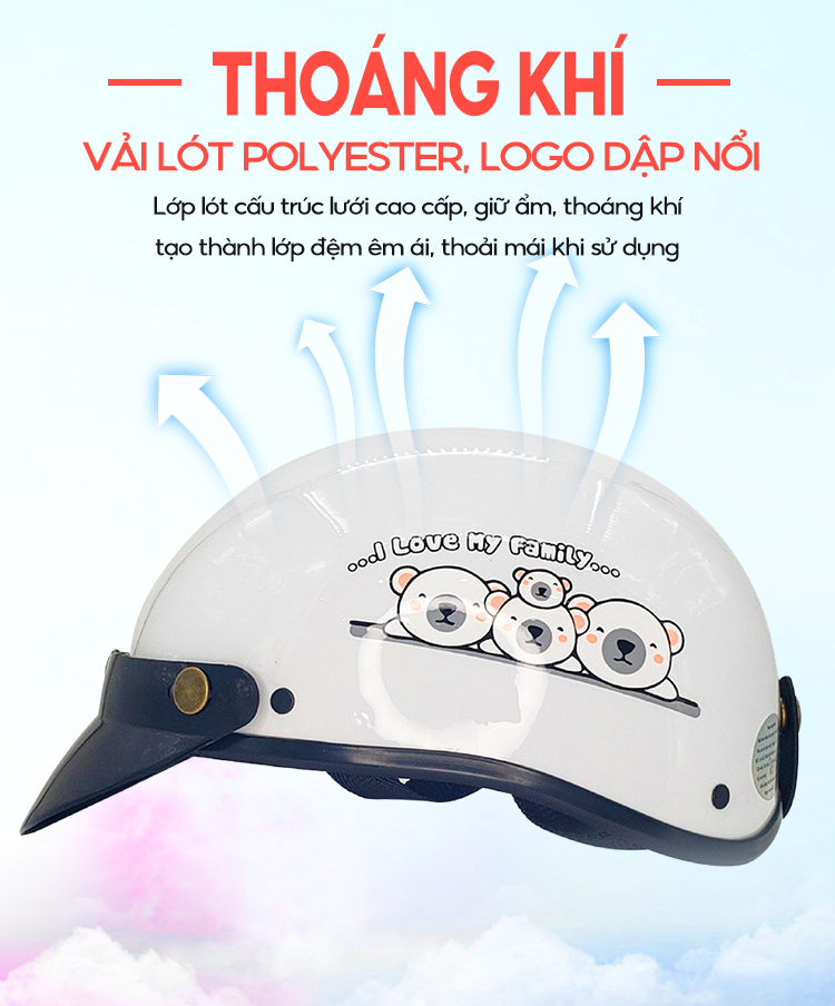 Mô tả Mũ Bảo Hiểm B'color Màu Trắng Hình Gấu Loại Nửa Đầu Kèm Lười Trai - 4