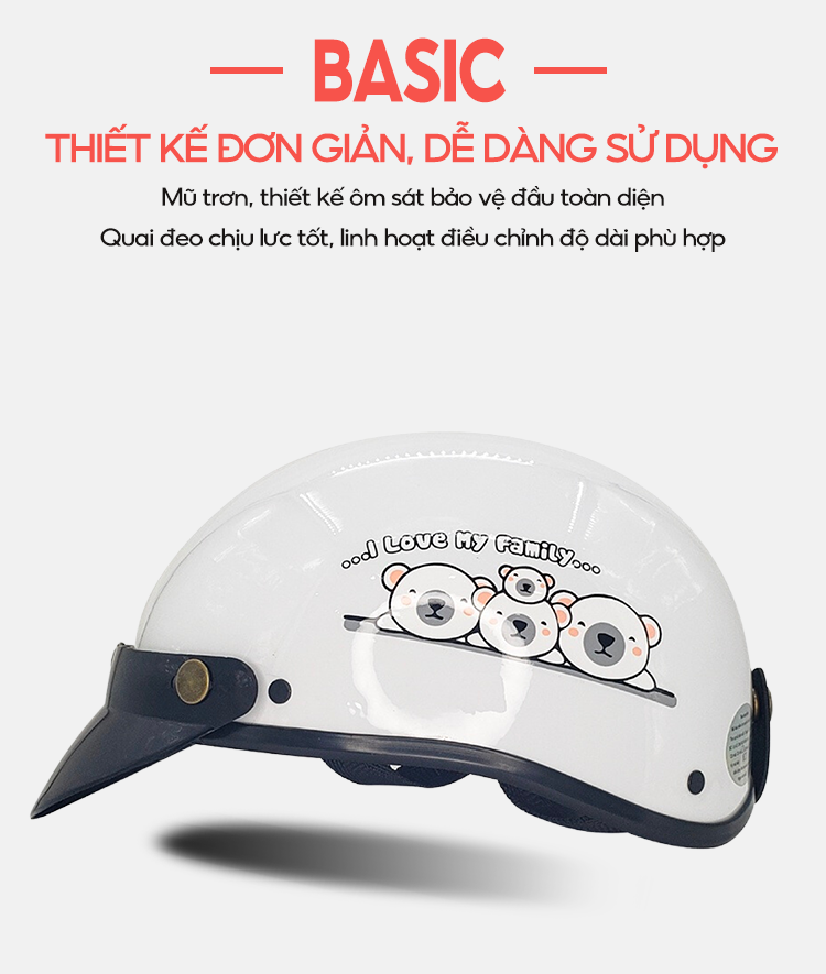 Mô tả Mũ Bảo Hiểm B'color Màu Trắng Hình Gấu Loại Nửa Đầu Kèm Lười Trai - 5