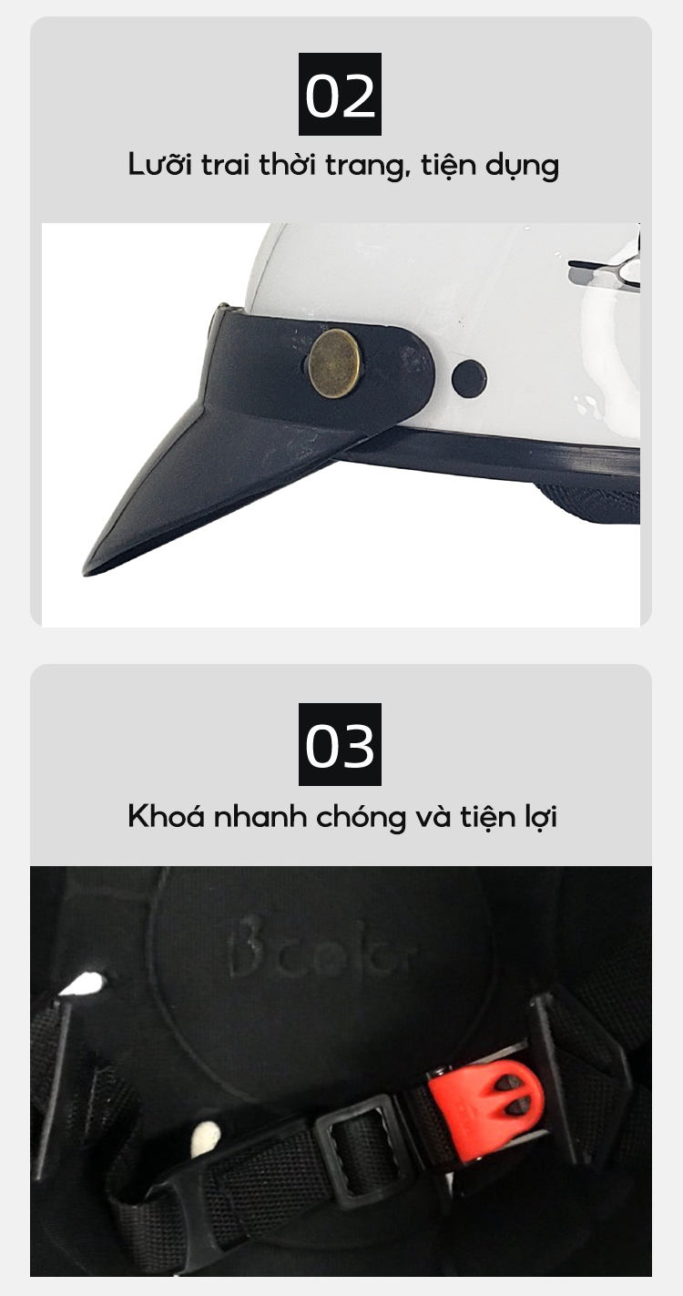 Mô tả Mũ Bảo Hiểm B'color Màu Trắng Hình Gấu Loại Nửa Đầu Kèm Lười Trai - 7