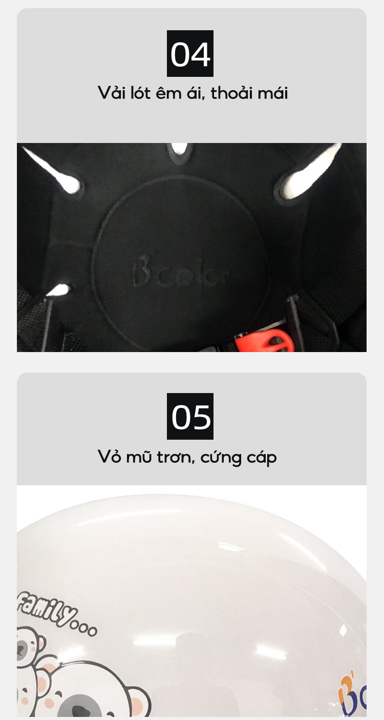 Mô tả Mũ Bảo Hiểm B'color Màu Trắng Hình Gấu Loại Nửa Đầu Kèm Lười Trai - 8