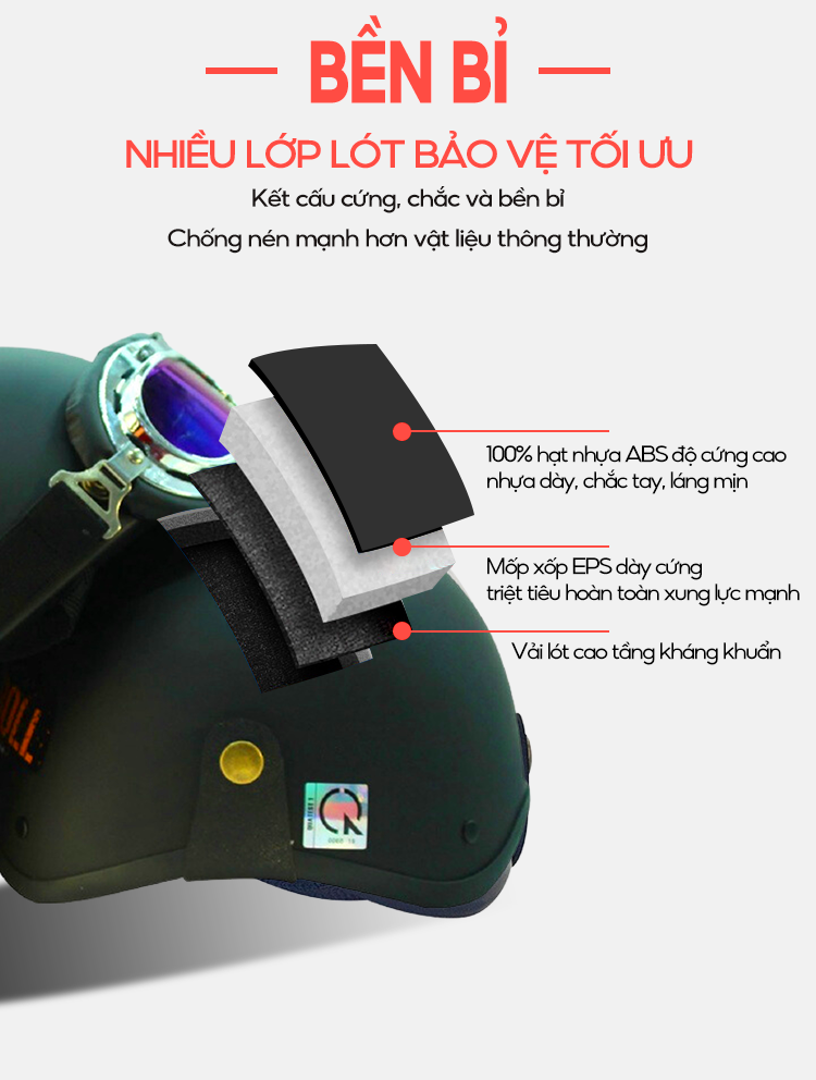 Mô tả Mũ Bảo Hiểm Màu Đen Có Chữ Noise Loại Nửa Đầu Kèm Kính Thời Trang B'COLOR - 3