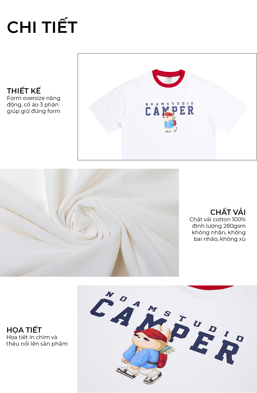 Mô tả Áo thun Form rộng NOAM Camper Unisex 100% Cotton - Màu đen/trắng - 4