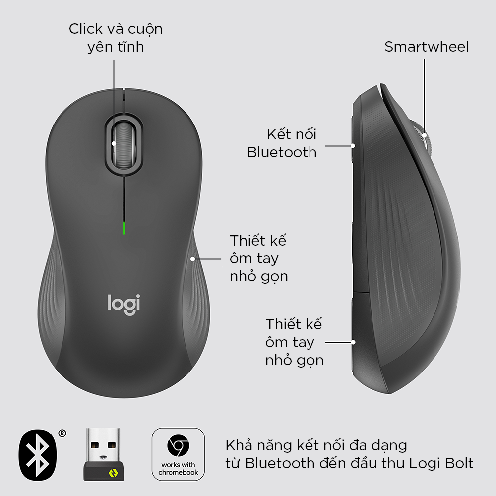 Mô tả Chuột không dây Bluetooth Logitech M550 Signature - SmartWheel, giảm ồn, 4000DPI, Đa thiết bị - 2