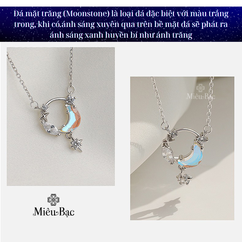 Mô tả Dây chuyền bạc nữ Miêu Bạc vòng cổ hình mặt trăng chất liệu bạc 925 đính đá Moonstone phụ kiện trang sức nữ MD08x - 1