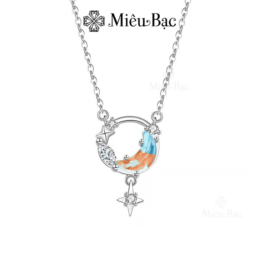Mô tả Dây chuyền bạc nữ Miêu Bạc vòng cổ hình mặt trăng chất liệu bạc 925 đính đá Moonstone phụ kiện trang sức nữ MD08x - 2