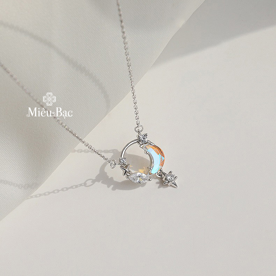 Mô tả Dây chuyền bạc nữ Miêu Bạc vòng cổ hình mặt trăng chất liệu bạc 925 đính đá Moonstone phụ kiện trang sức nữ MD08x - 4