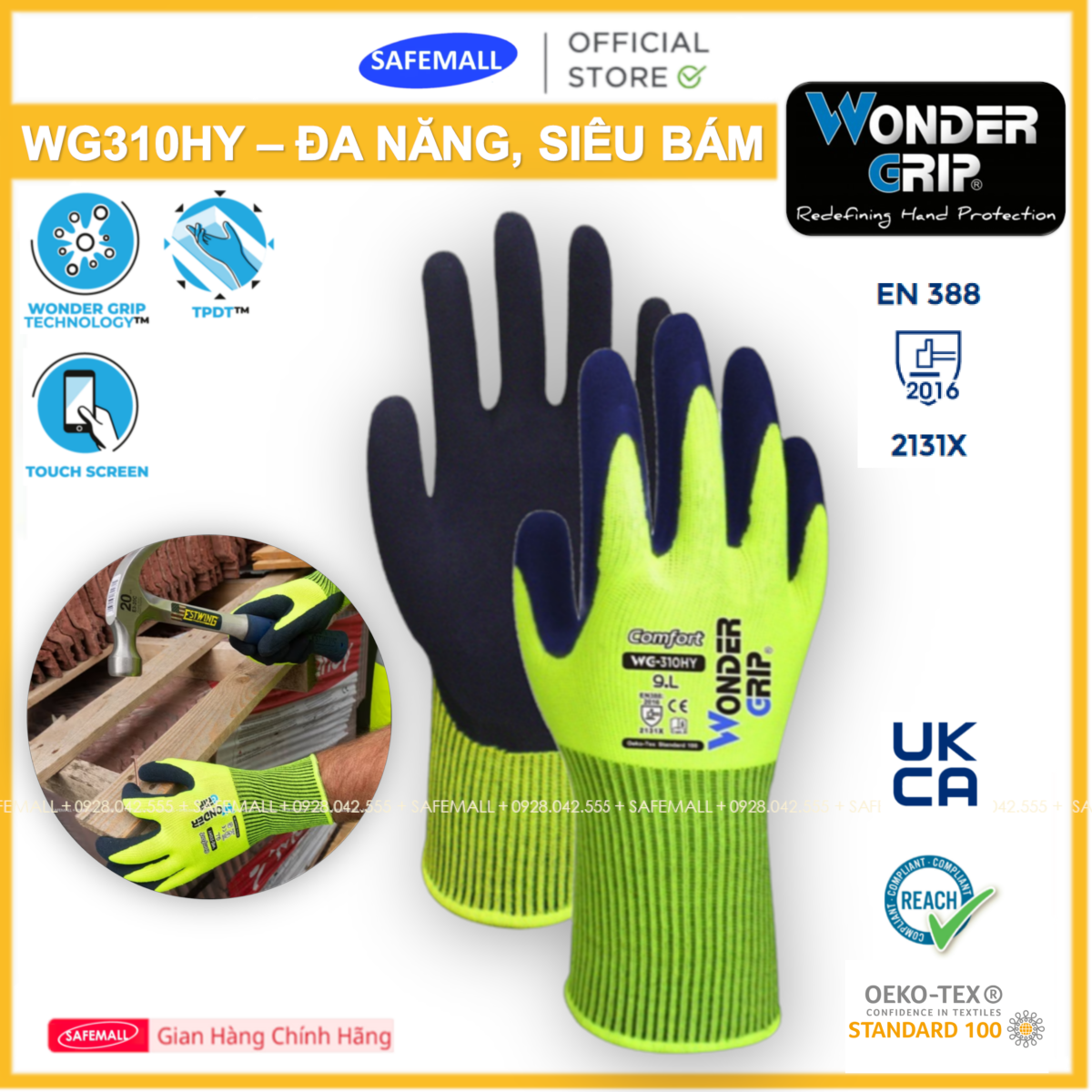 Găng tay bảo hộ đa dụng Wonder Grip WG-310HY phủ Latex mềm mại và