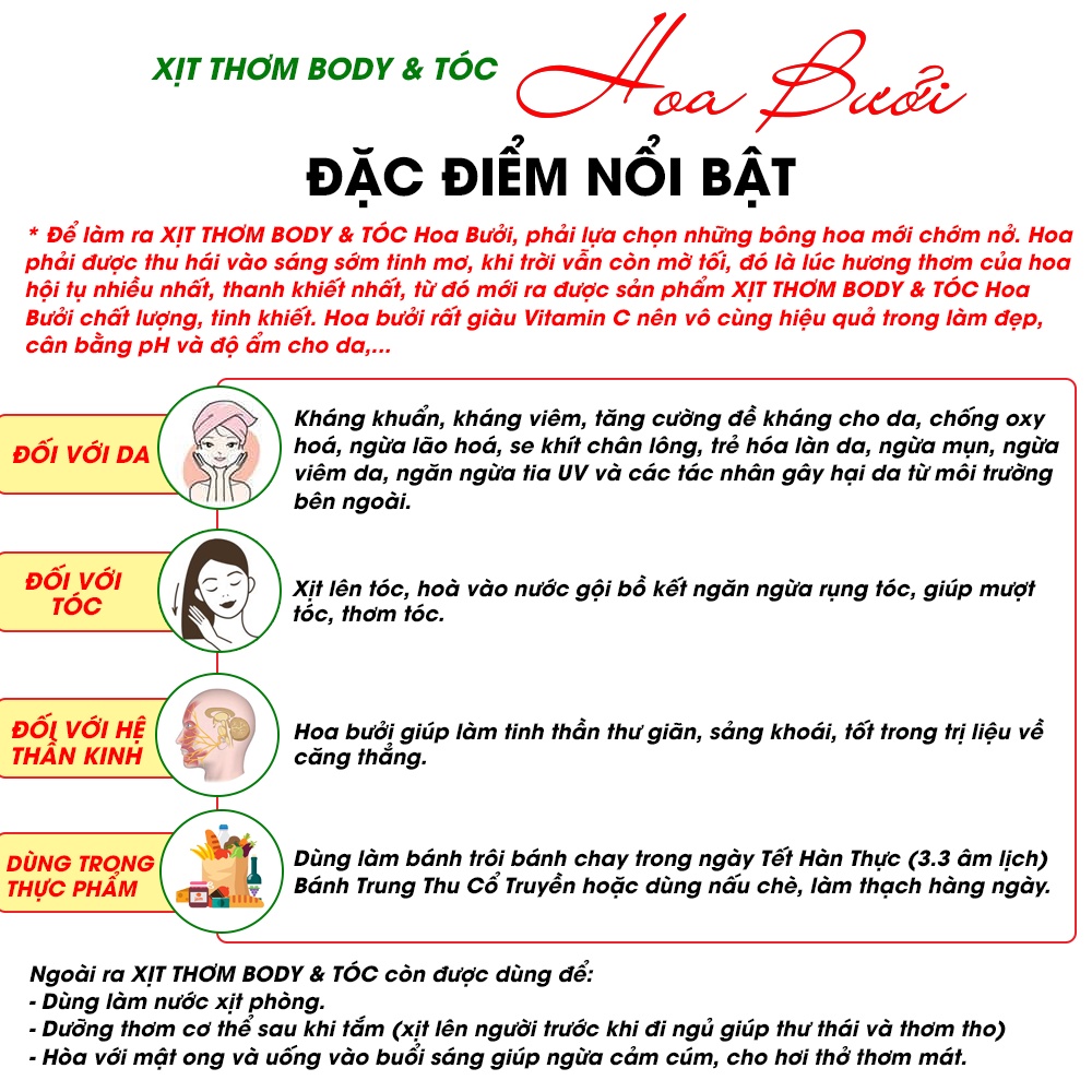 Mô tả Xịt Thơm Body & Tóc Hoa Bưởi TAMAS, chiết xuất từ thiên nhiên, an toàn lành tính, thơm như nước hoa, đẹp da, khỏe tóc. - 1