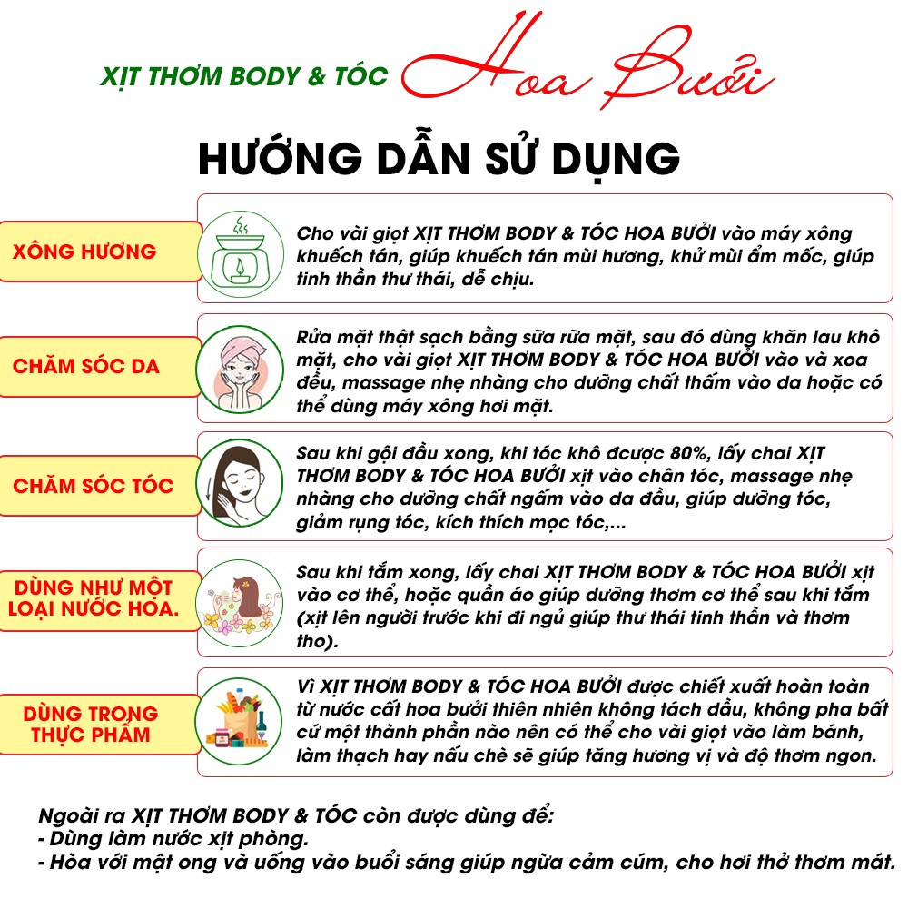 Mô tả Xịt Thơm Body & Tóc Hoa Bưởi TAMAS, chiết xuất từ thiên nhiên, an toàn lành tính, thơm như nước hoa, đẹp da, khỏe tóc. - 2