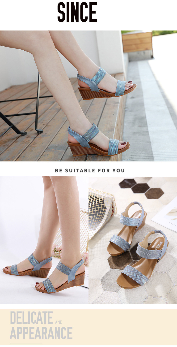 Sandal nữ đế xuồng 5cm da ánh kim