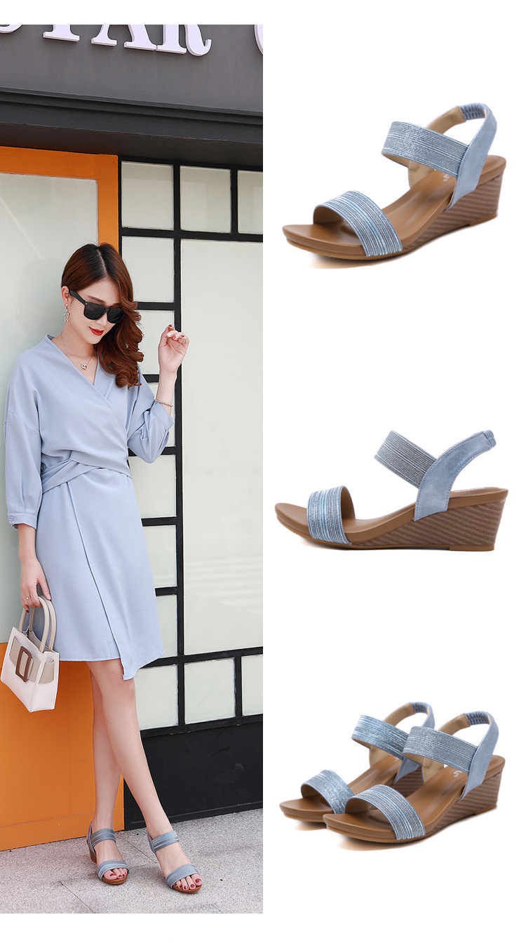 Sandal nữ đế xuồng 5cm da ánh kim