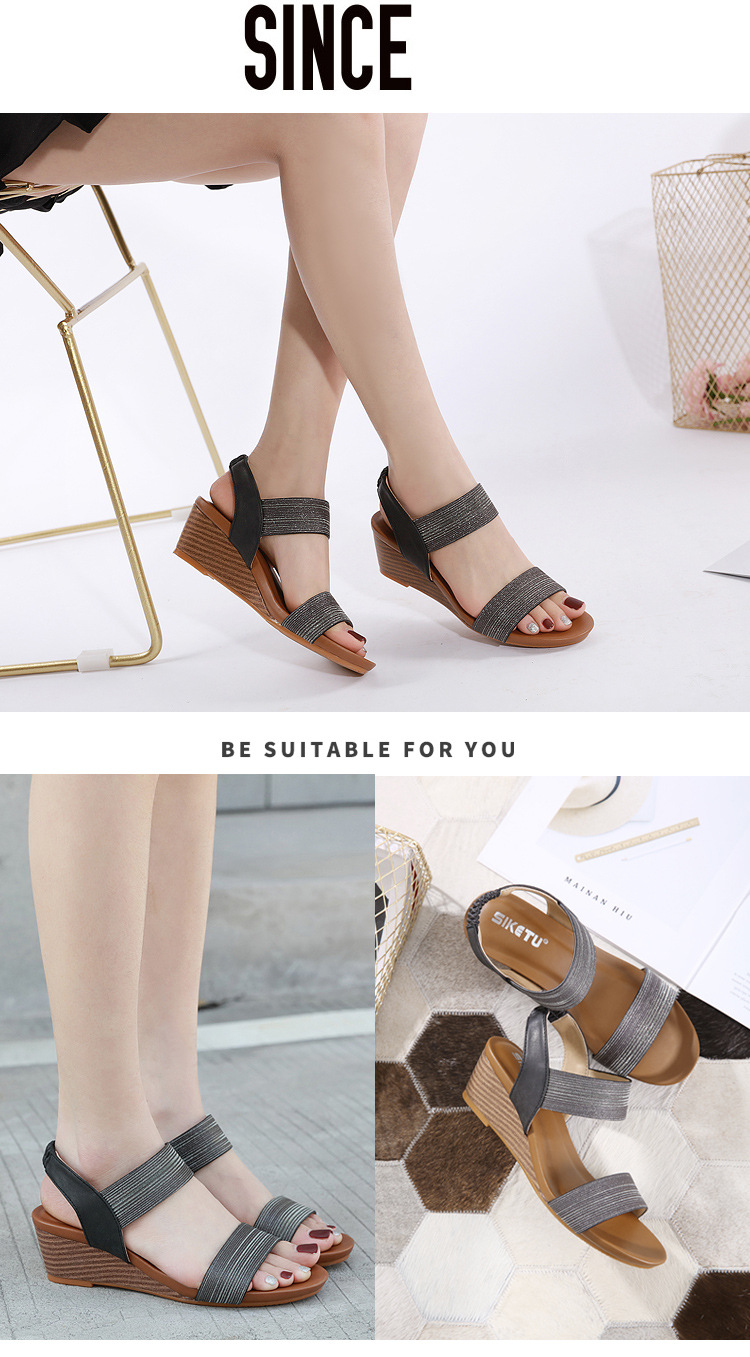 Sandal nữ đế xuồng 5cm da ánh kim