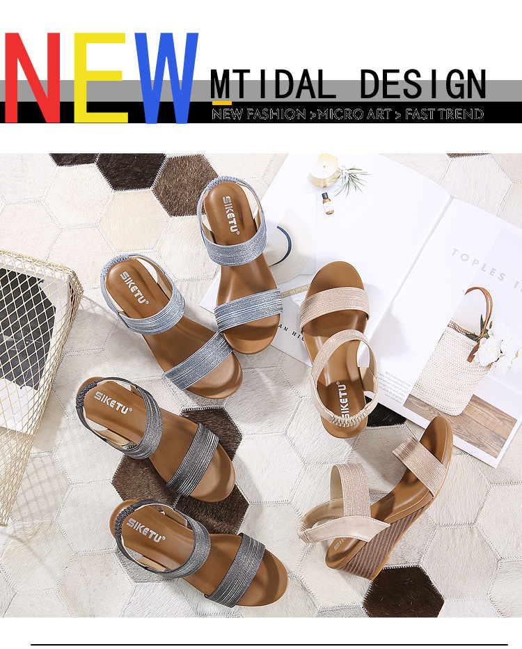 Sandal nữ đế xuồng 5cm da ánh kim