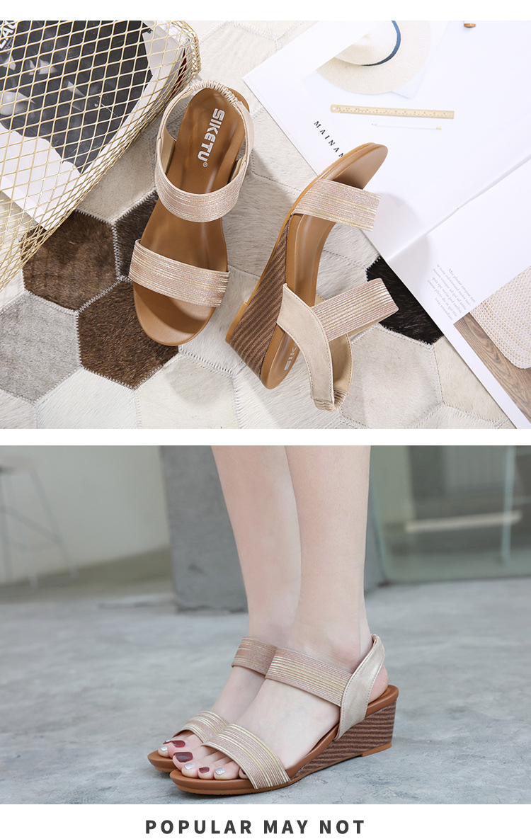 Sandal nữ đế xuồng 5cm da ánh kim