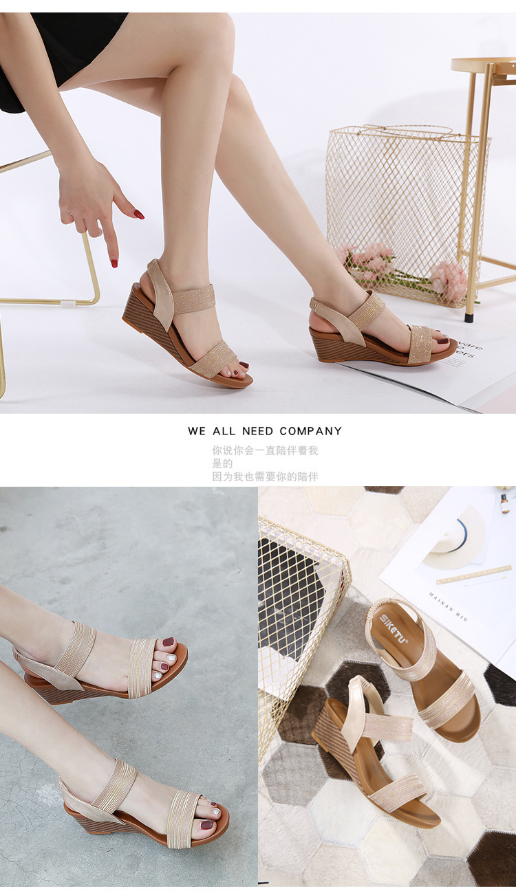 Sandal nữ đế xuồng 5cm da ánh kim