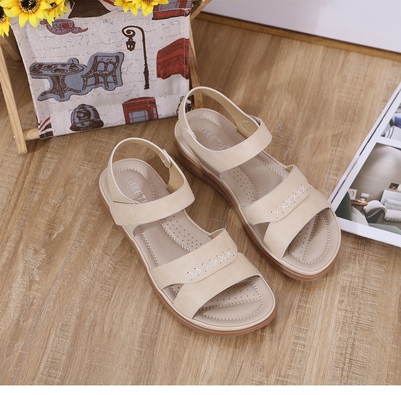 Giày Sandal Nữ Đế Bằng Da Mềm Êm Nhẹ (002) màu Xanh than
