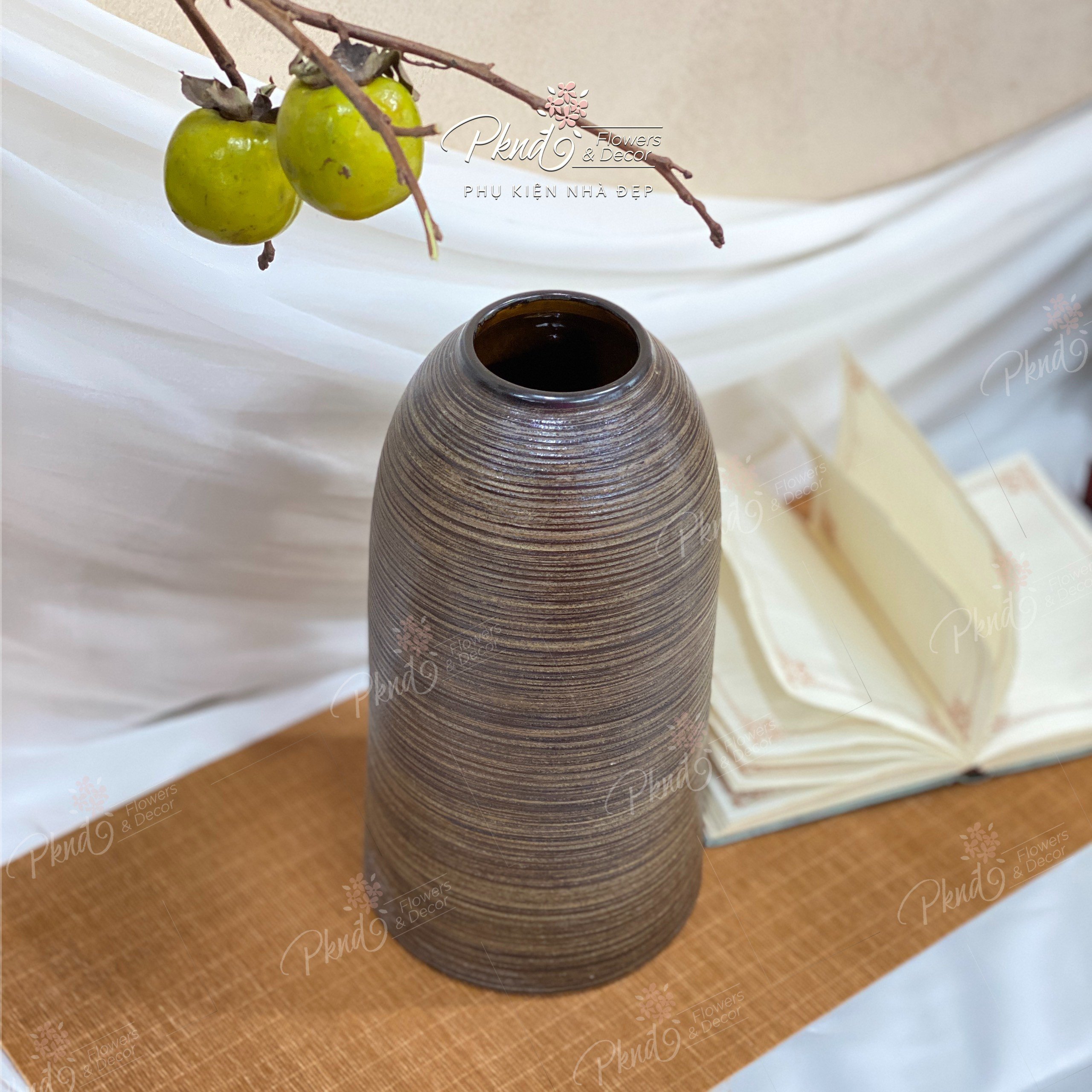 Bình hoa gốm sứ Bát Tràng dáng chuông men nâu mộc size trung cực dễ để ...