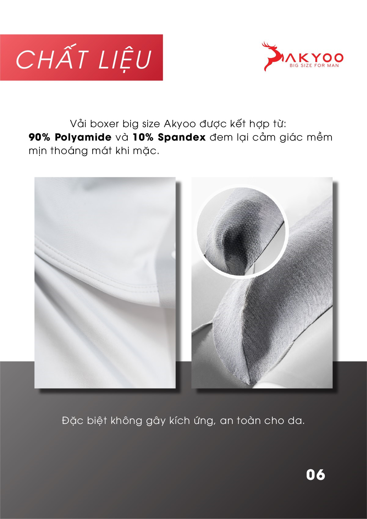 Mô tả Quần Lót Nam Boxer Bigsize Size XL Đến 6XL AKYOO ,Mỏng Nhẹ Co Giãn Thoải Mái Thông Thoáng-SIP BX DEN-GHI-NHAT-XAM-XANH - 6