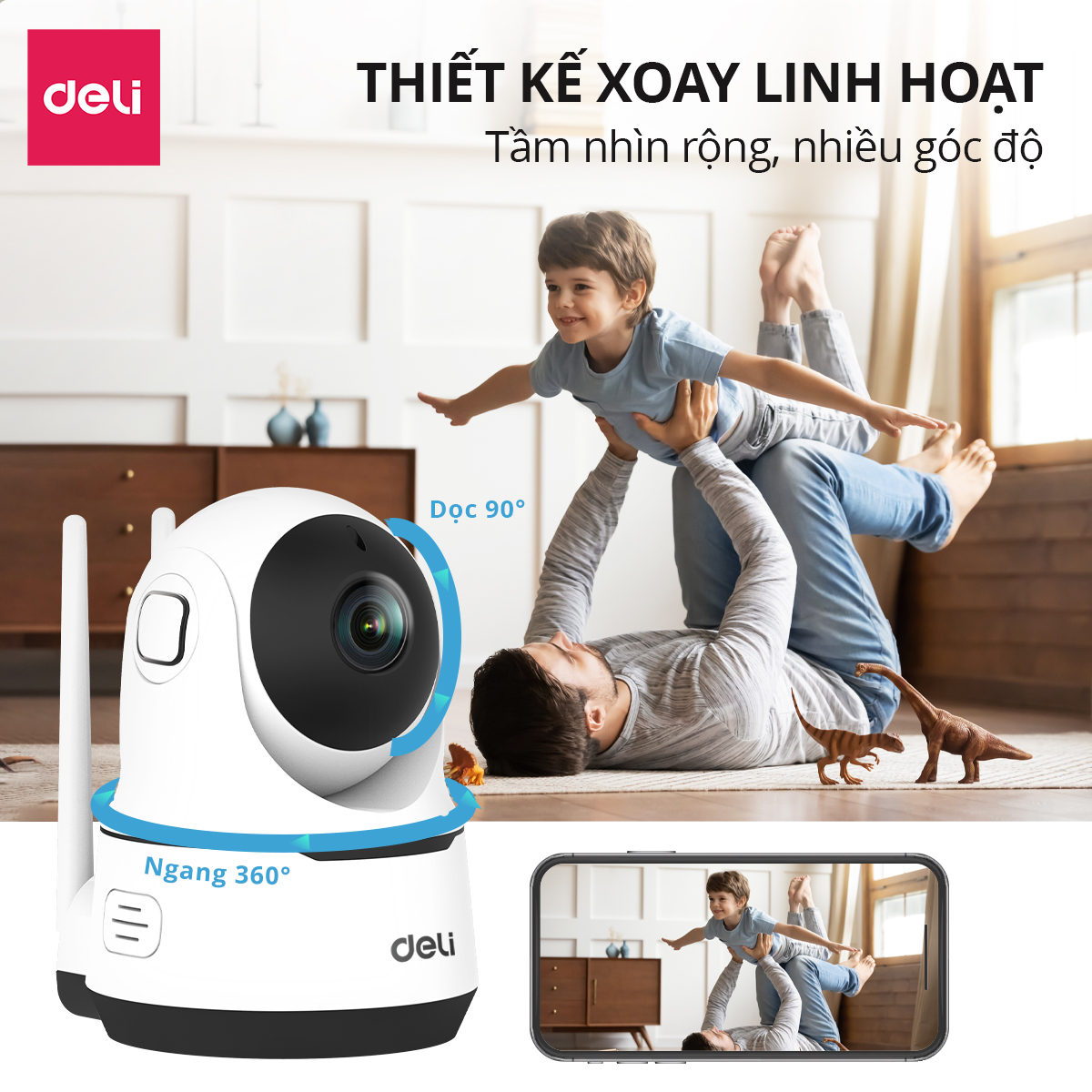 Camera WIFI IP Chính Hãng DELI ES102, Camera HD 1080P 2MP 360 Độ Giám ...