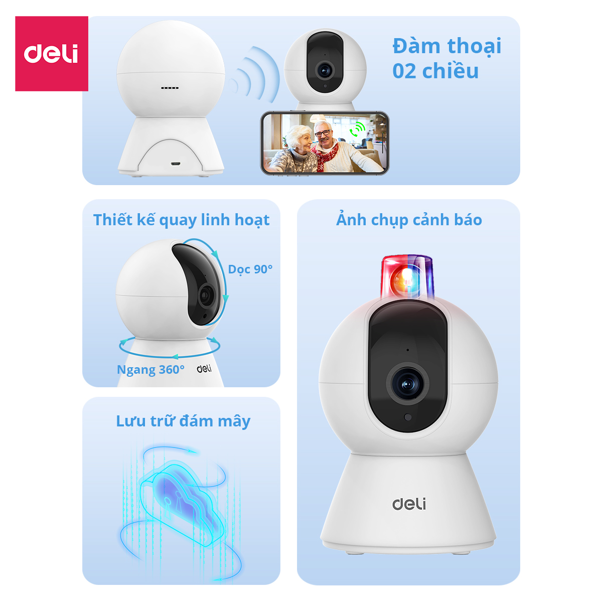 Camera WIFI IP DELI Xoay 360 Độ Đàm Thoại 2 Chiều Mắt Nhìn Hồng Ngoại ...