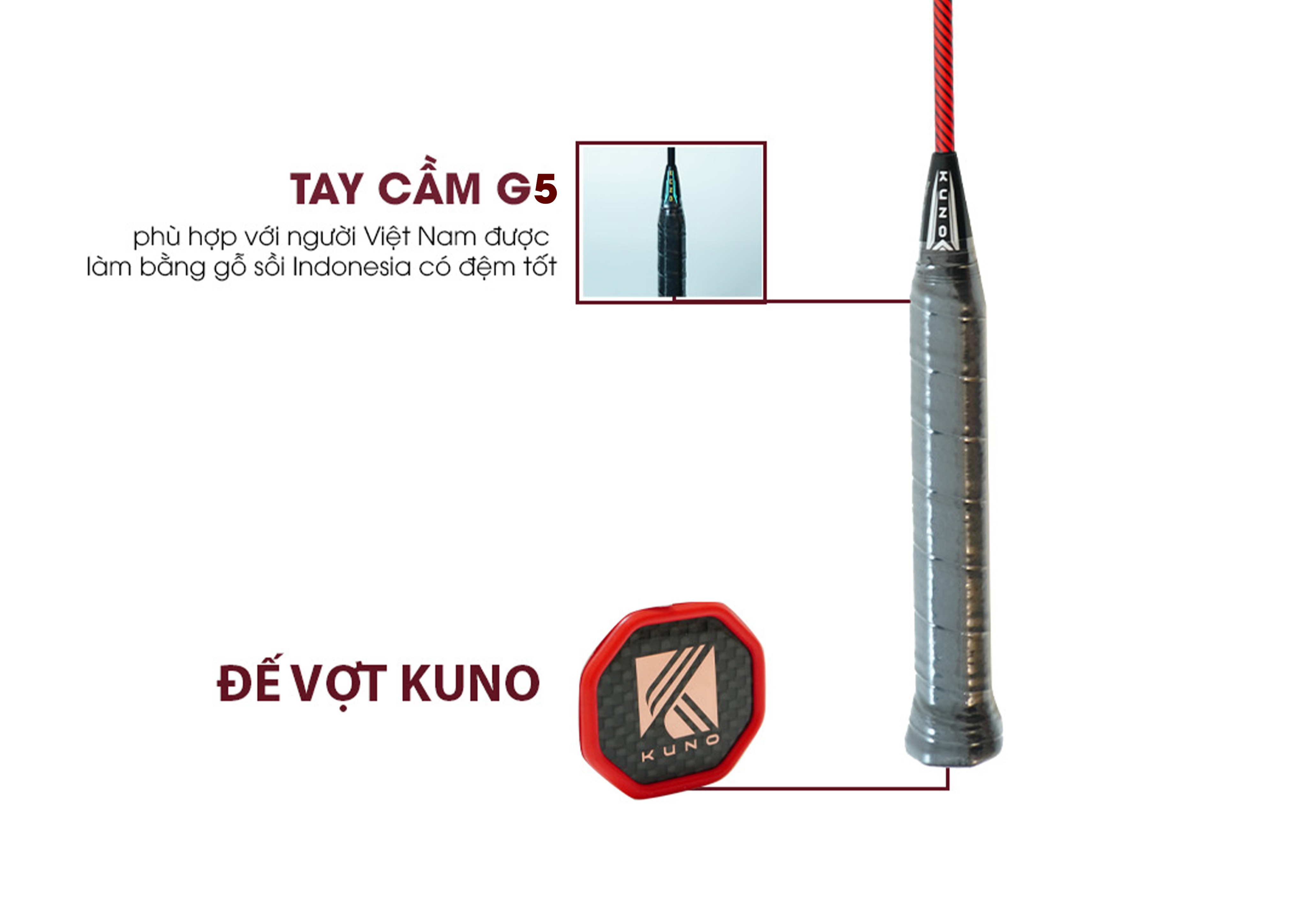 Mô tả Vợt cầu lông KUNO chính hãng, chất liệu full carbon cao cấp, 6U nhẹ 72g, vợt công thủ toàn diện, dễ chơi, căng sẵn 11kg - 4