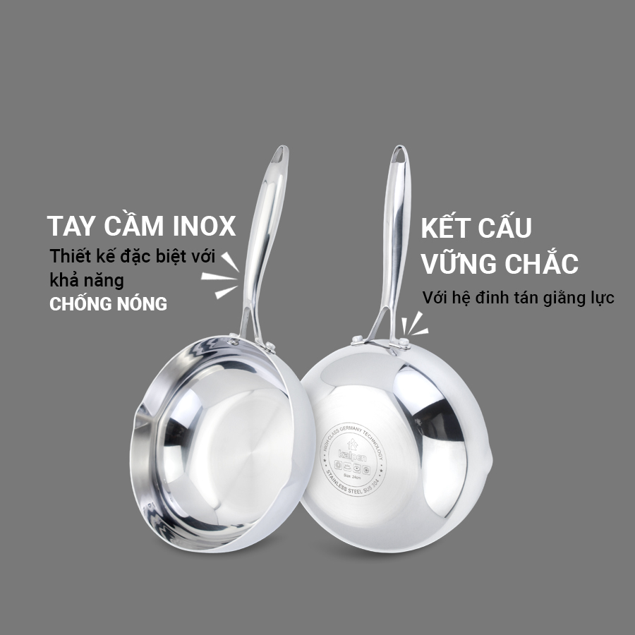Mô tả Chảo INOX 316 Cao Cấp 3 Lớp Liền Khối Miệng Rót Zenger Size 20-24-26-28cm Chính Hãng KALPEN ĐỨC - 2