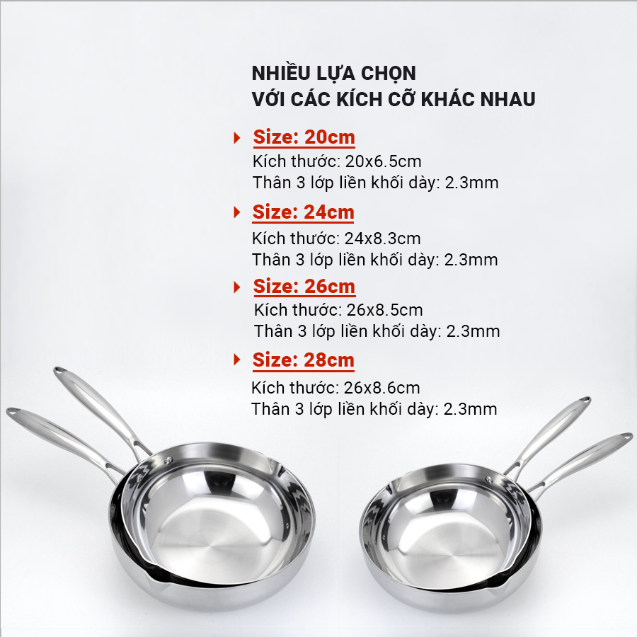Mô tả Chảo INOX 316 Cao Cấp 3 Lớp Liền Khối Miệng Rót Zenger Size 20-24-26-28cm Chính Hãng KALPEN ĐỨC - 3