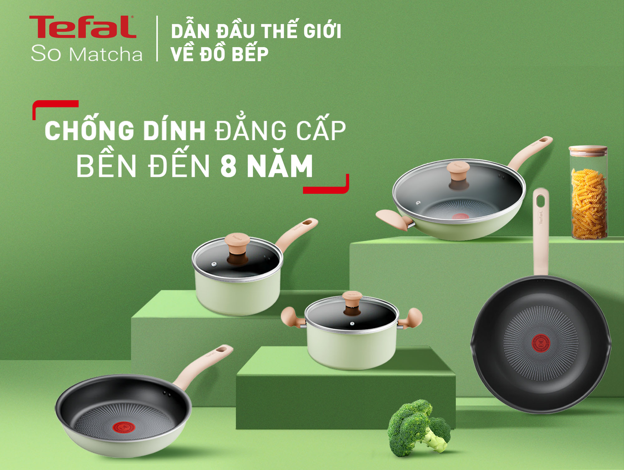 Bộ 2 nồi cán dài & chảo xào chống dính đáy từ Tefal So Matcha - 18-28cm