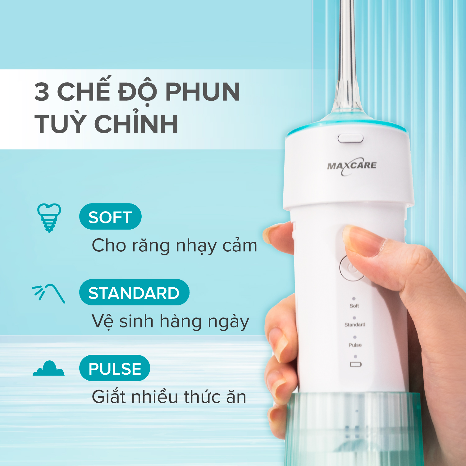 Mô tả Máy tăm nước cầm tay gấp gọn mini du lịch Maxcare UltraSonic Max456P Phun xoay 360 độ, Chống nước IPX7, dung tích 160ml - 4