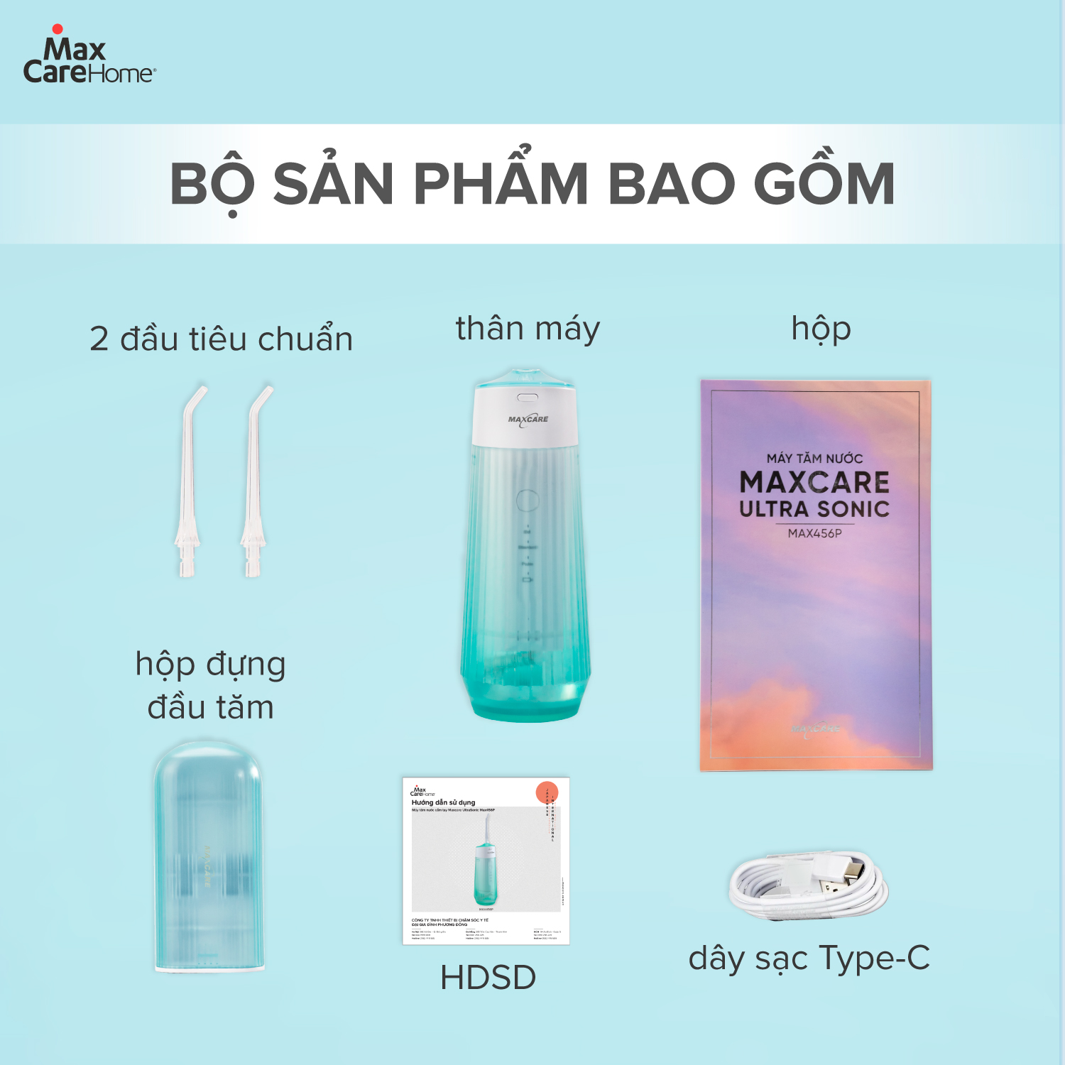 Mô tả Máy tăm nước cầm tay gấp gọn mini du lịch Maxcare UltraSonic Max456P Phun xoay 360 độ, Chống nước IPX7, dung tích 160ml - 8