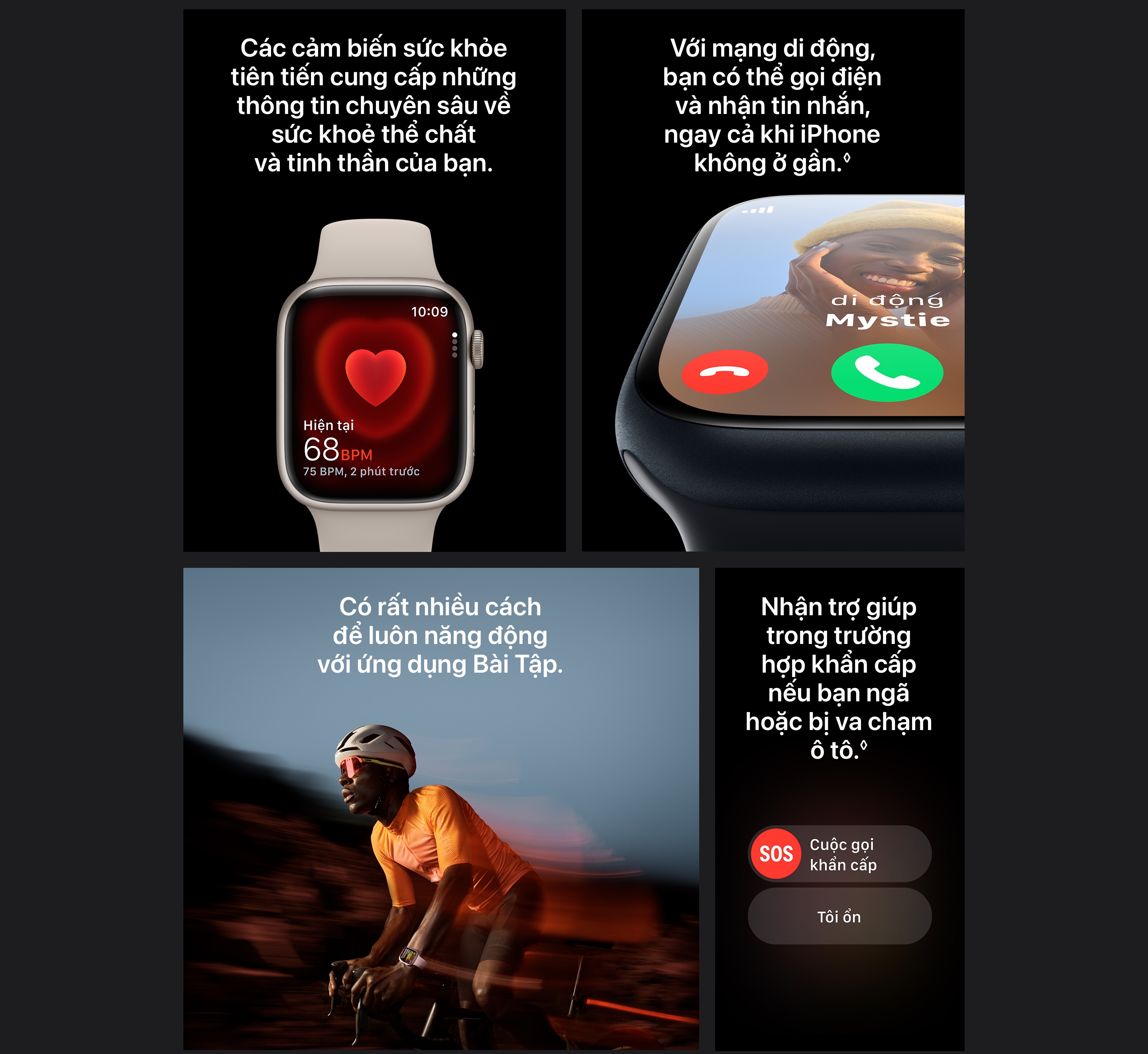 Mô tả Đồng hồ Apple Watch Series 9 41mm (GPS + Cellular) Viền nhôm - Dây cao su - 3