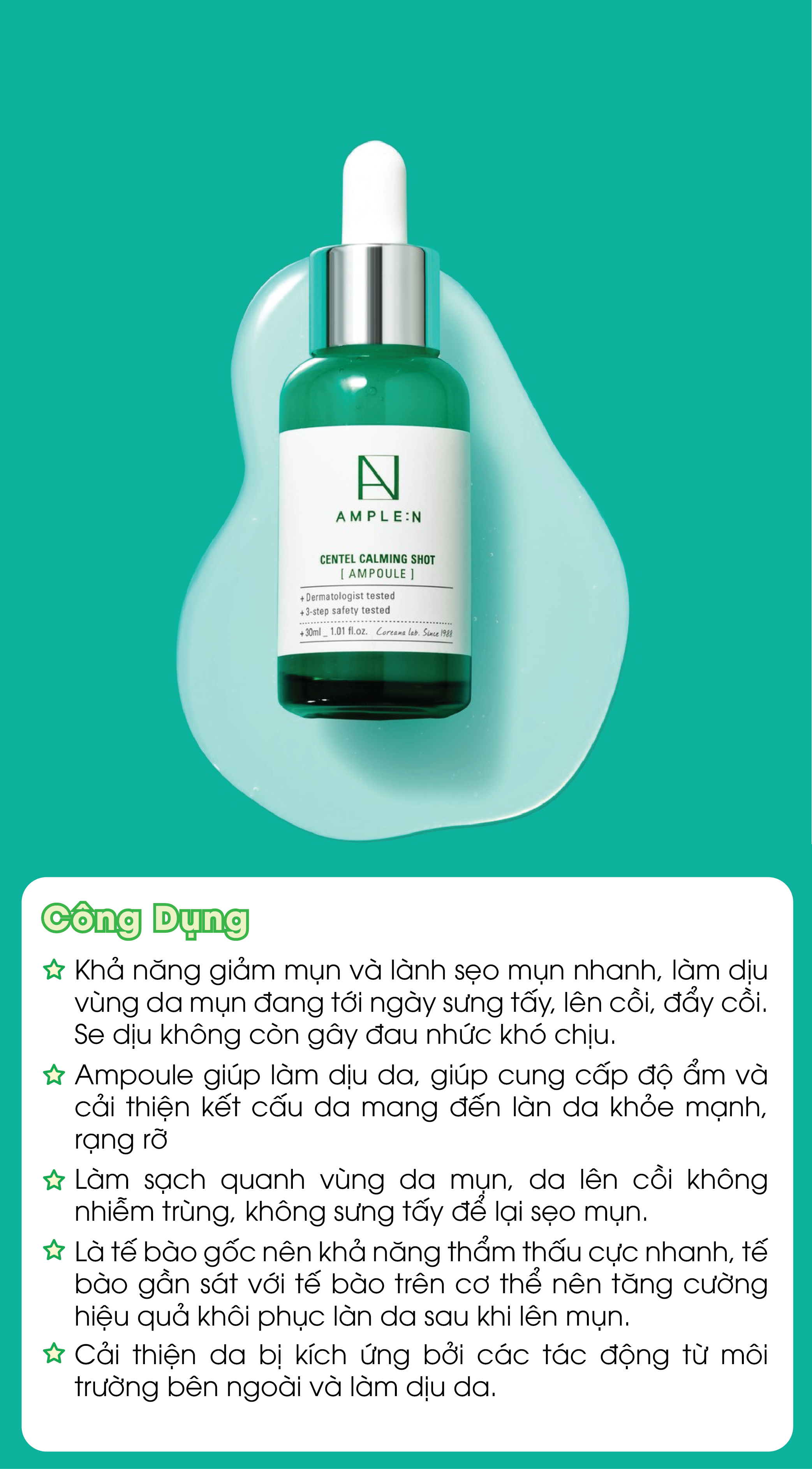 Mô tả Tinh Chất Rau Má Cấp Ẩm Làm Dịu Da Ample:N Centel Calming Shot Ampoule - 3