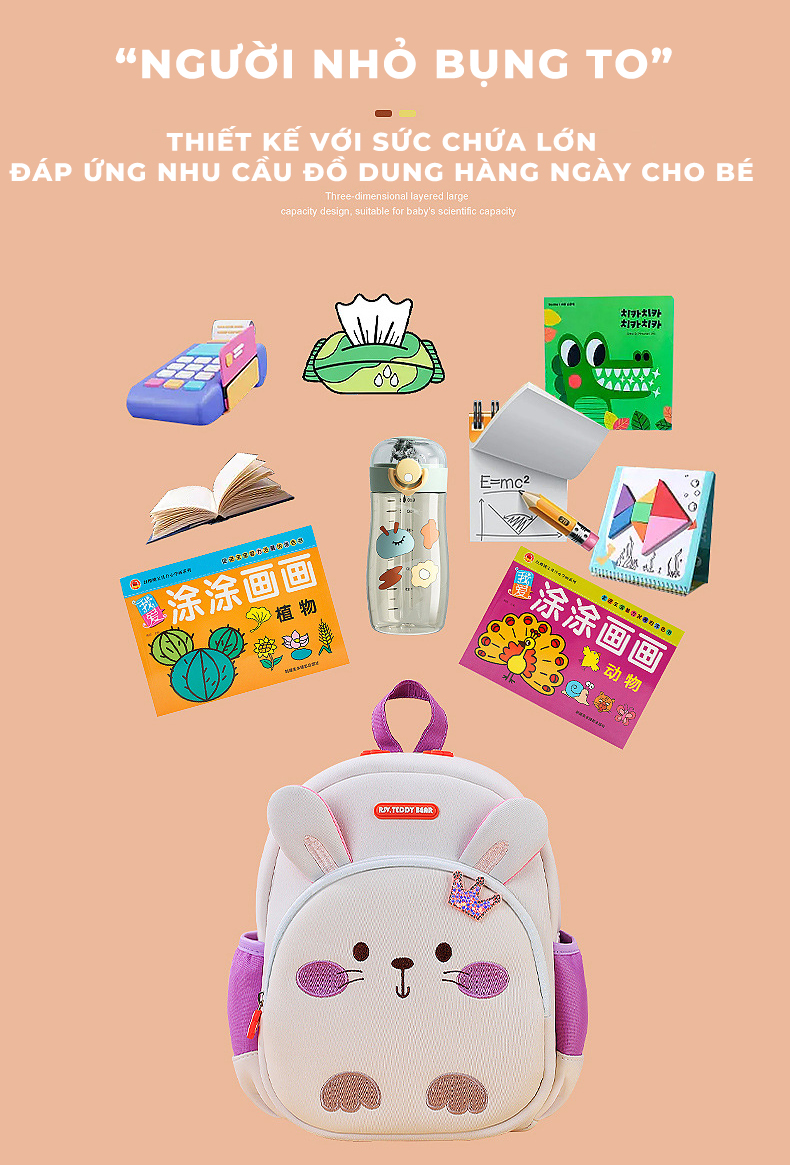 Mô tả Balo cho bé trai bé gái mẫu giáo mầm non 1989KIDS SHOP mềm mại nhẹ nhàng đáng yêu kích thước 29x24x11cm - 2