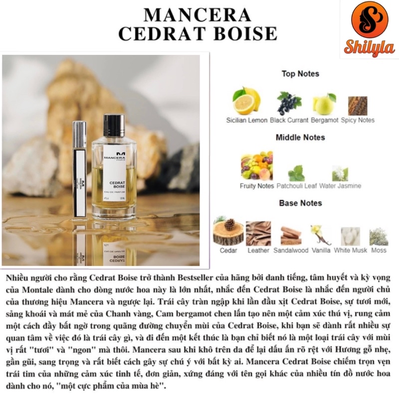 Mancera Cedrat Boise Nước Hoa Unisex chiết 10ml Chính Hãng