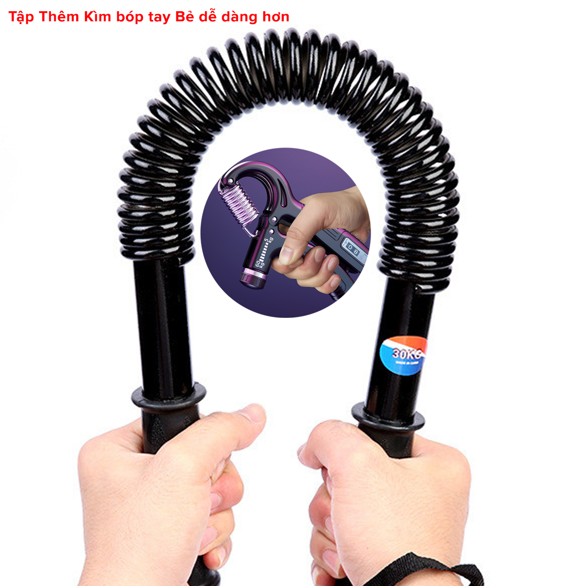 Mô tả Combo 3 Món Gậy Bẻ Lò Xo + Kìm Bóp Tay Đếm Số ECO + Dây Nhảy Lõi Thép Kháng Lực 20kg 30kg 40kg 50kg 60kg Hãng Amalife - 3