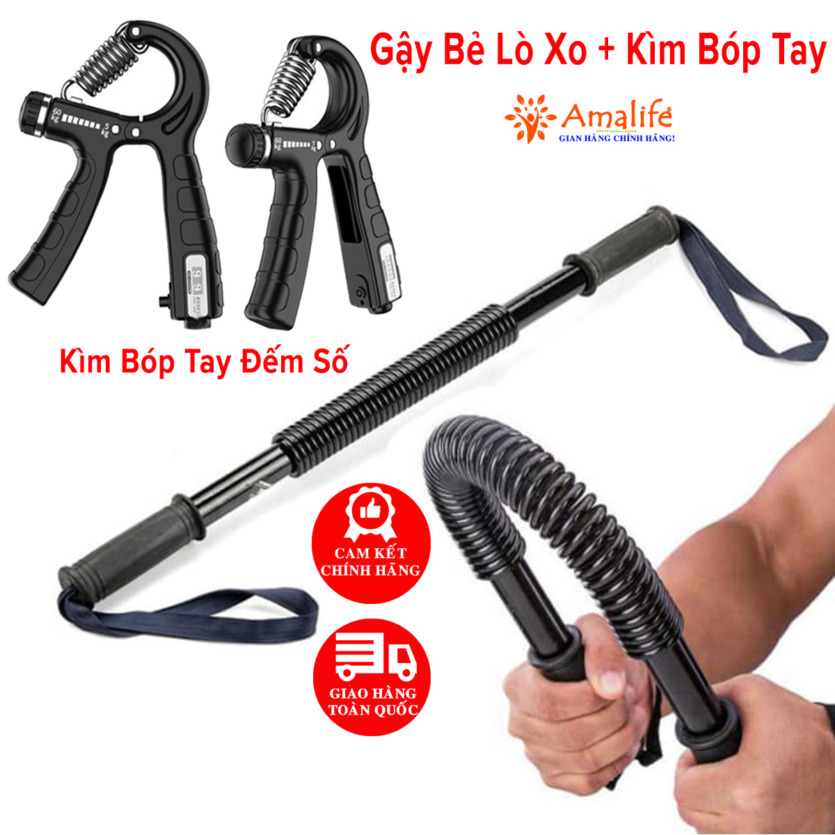 Mô tả Combo Gậy Bẻ Lò Xo và Kìm Bóp Tay Đếm Số ECO, Thanh Lò Xo Kháng Lực Tập Thể Thao 20kg 30kg 40kg 50kg 60kg Hãng Amalife - 1
