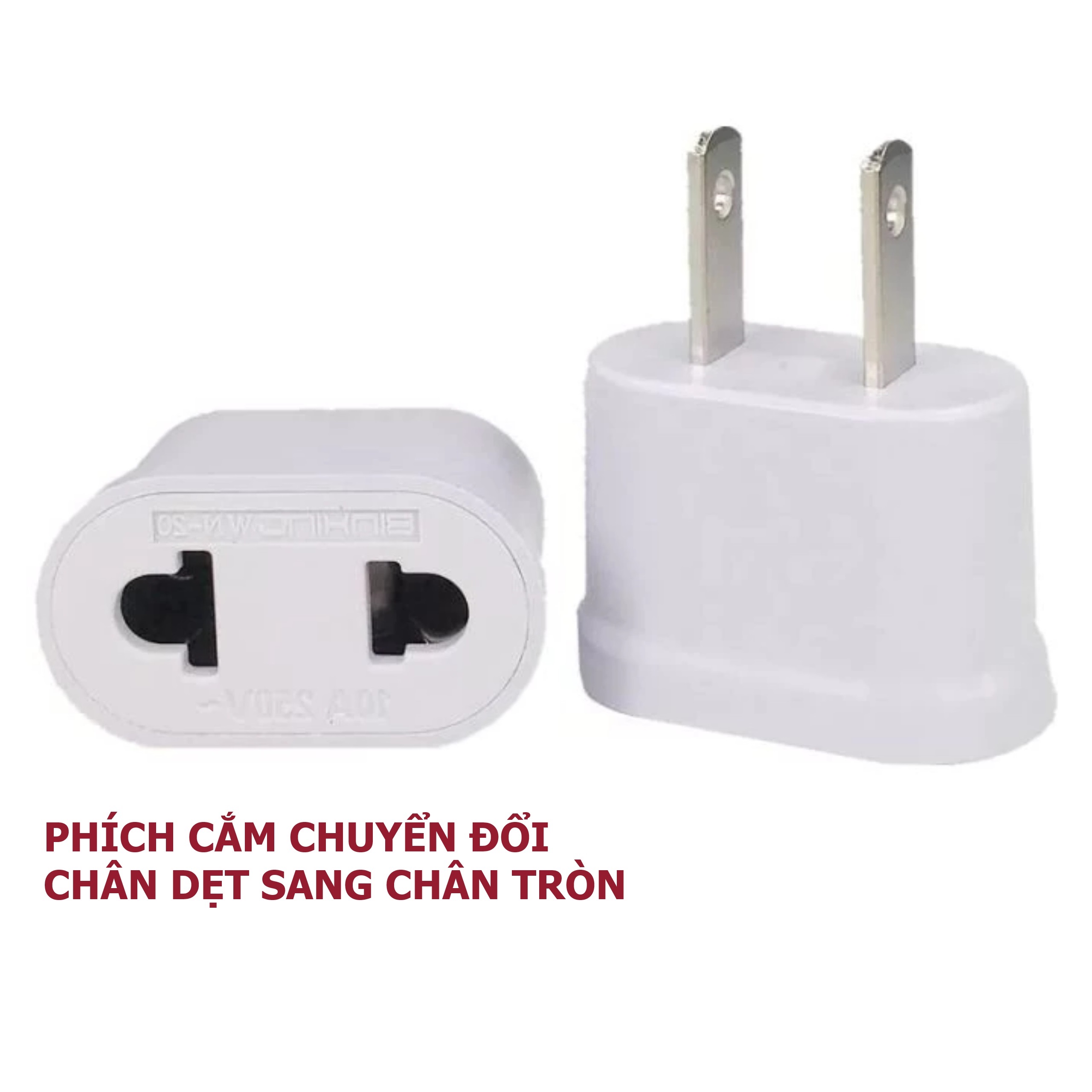 Mô tả Phích Cắm - Taky, Chuyển Đổi Chân Dẹt Sang Chân Tròn, Đầu Chuyển Đổi Phích Điện Nhỏ Gọn, Tiện Dụng. 8601 - 2