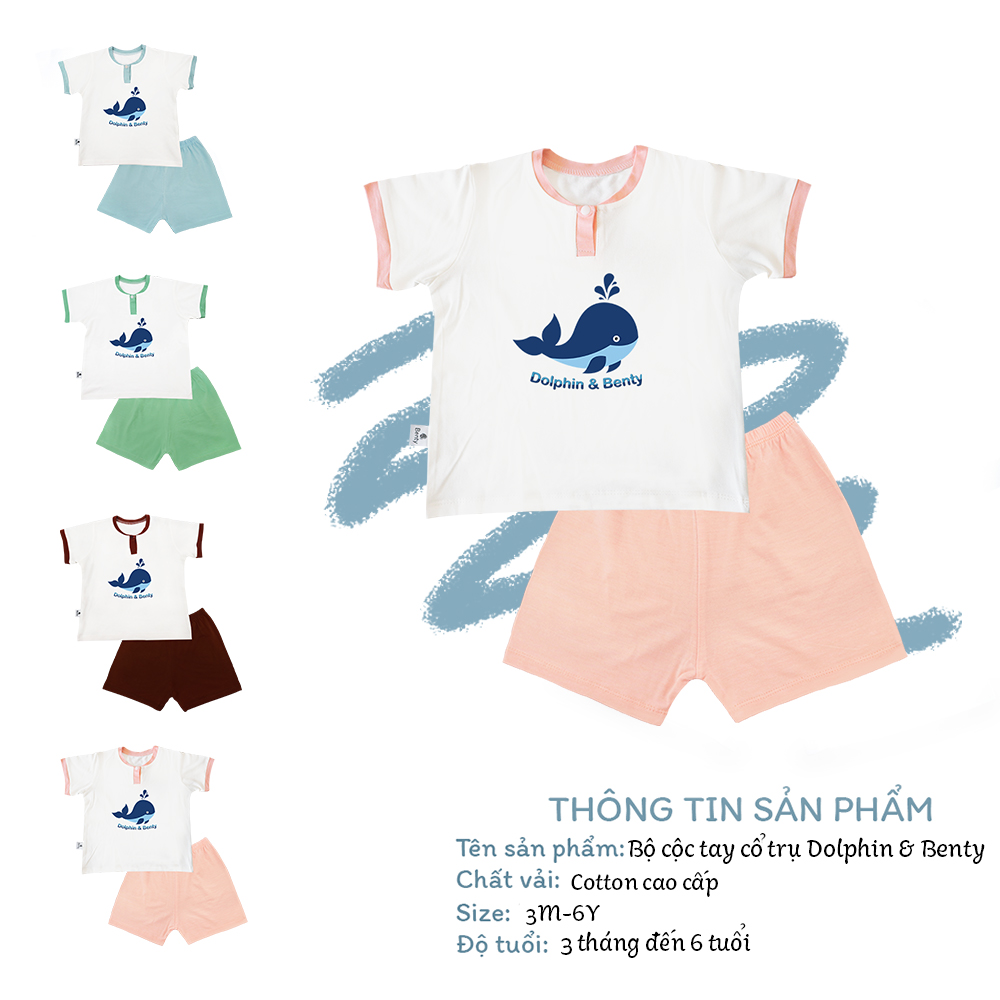 Mô tả Bộ cộc tay cổ trụ BENTY in hình cá voi  BT041 cotton mềm mịn mát, đồ bộ cho bé trai, bé gái - 1