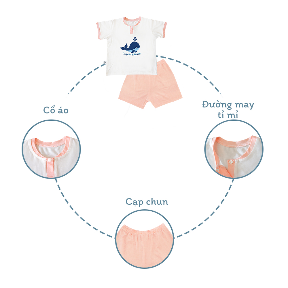 Mô tả Bộ cộc tay cổ trụ BENTY in hình cá voi  BT041 cotton mềm mịn mát, đồ bộ cho bé trai, bé gái - 3
