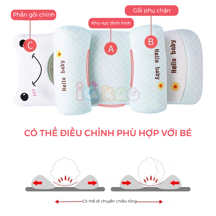 Mô tả Gối Chặn Định Hình Đầu IQKAO Cho Bé – Gối Cotton Mềm Mại, Lõi Vỏ Hạt Kiều Mạch, Tư Thế Chuẩn, Chống Bẹp Đầu BG05 - 4