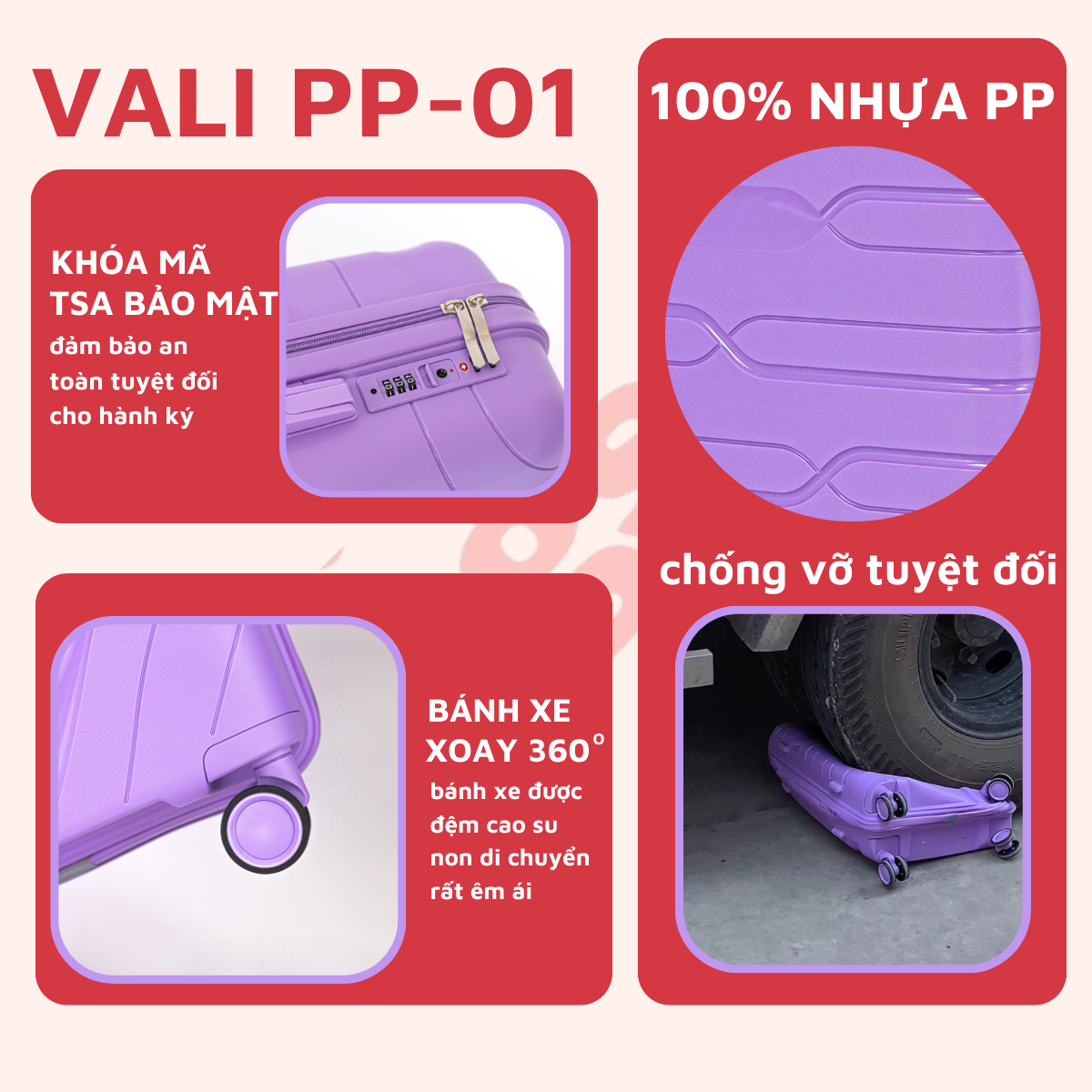 Mô tả Vali Kéo Du Lịch Nhựa PP01 Cao Cấp Kingsun Chống Va Đập Size 20/24, Bảo Hành 5 Năm - 3