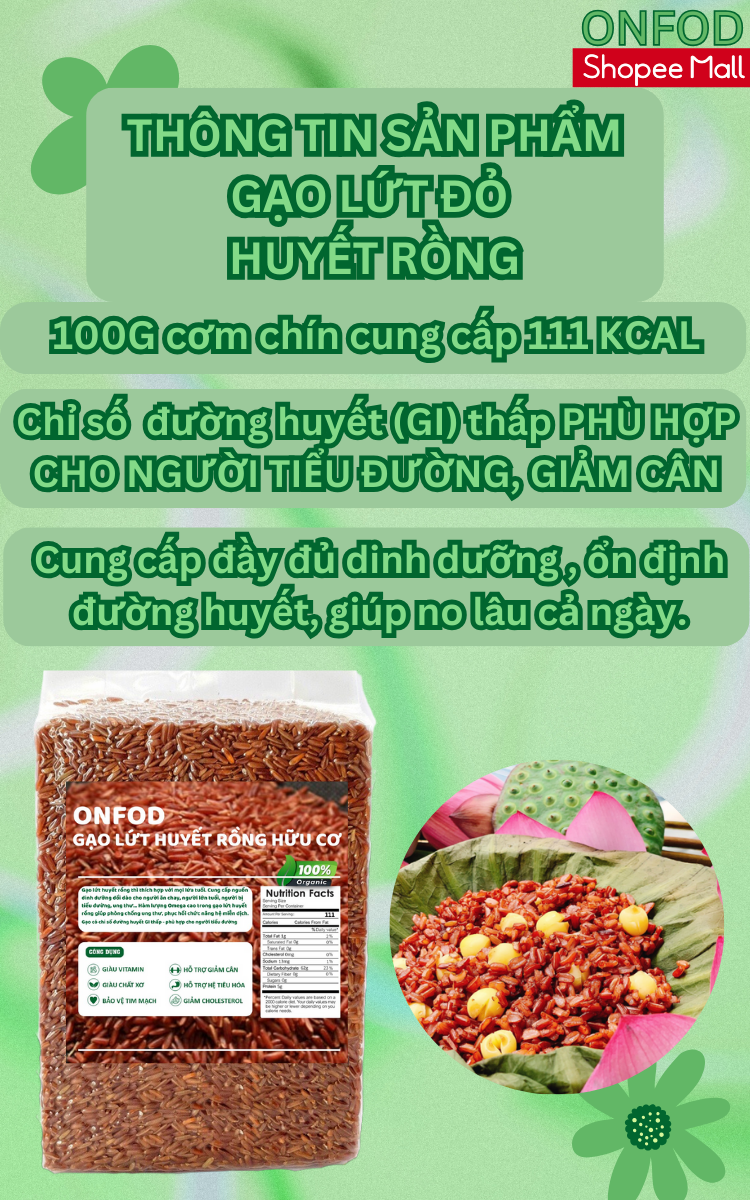 Mô tả Gạo lứt huyết rồng đỏ hữu cơ ONFOD ăn kiêng giảm cân cho người tiểu đường ăn chay eat clean 500g 1kg - 1
