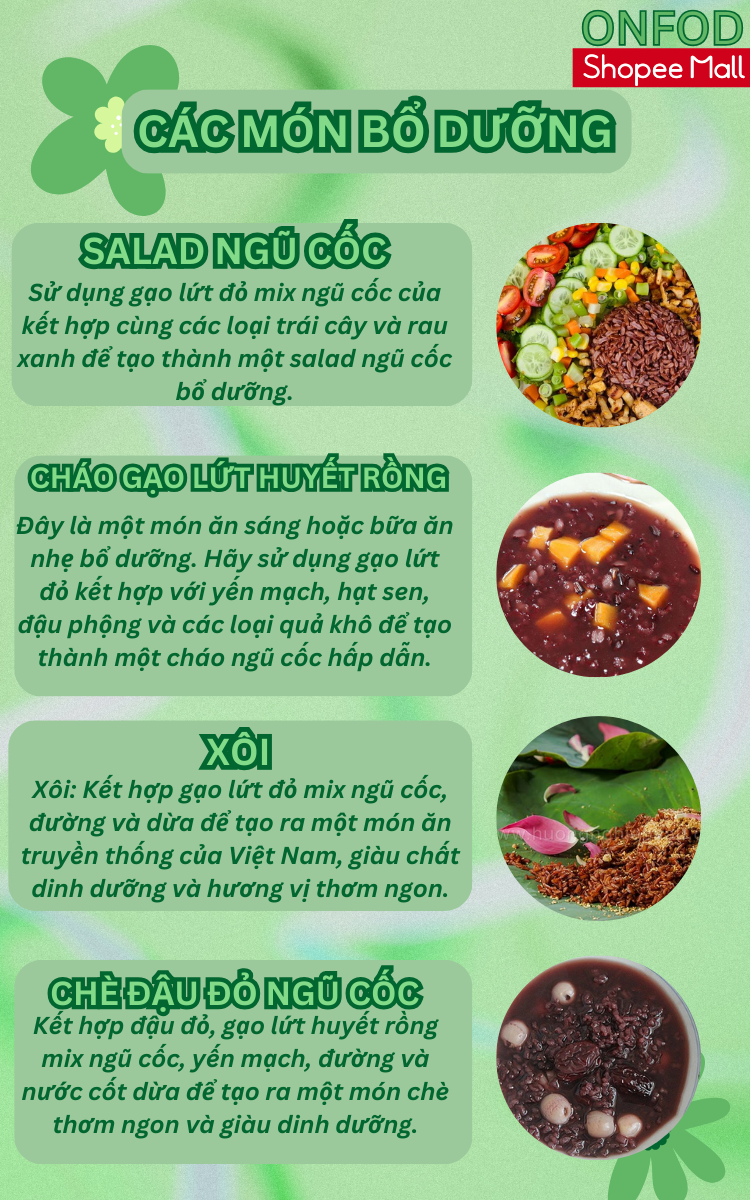 Mô tả Gạo lứt huyết rồng đỏ hữu cơ ONFOD ăn kiêng giảm cân cho người tiểu đường ăn chay eat clean 500g 1kg - 4