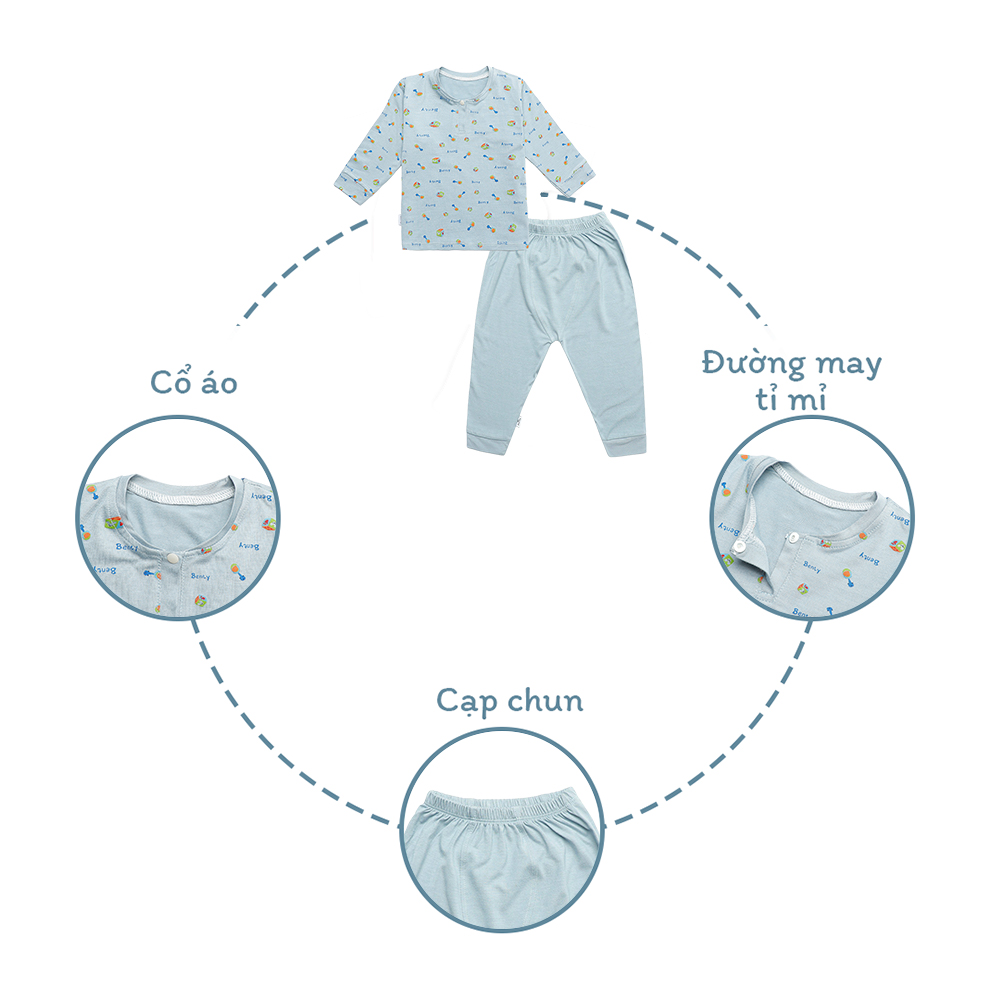 Mô tả Bộ dài cổ trụ BENTY họa tiết cute cotton mềm mịn thấm hút mồ hôi, đồ bộ mặc ngủ cho bé - 2